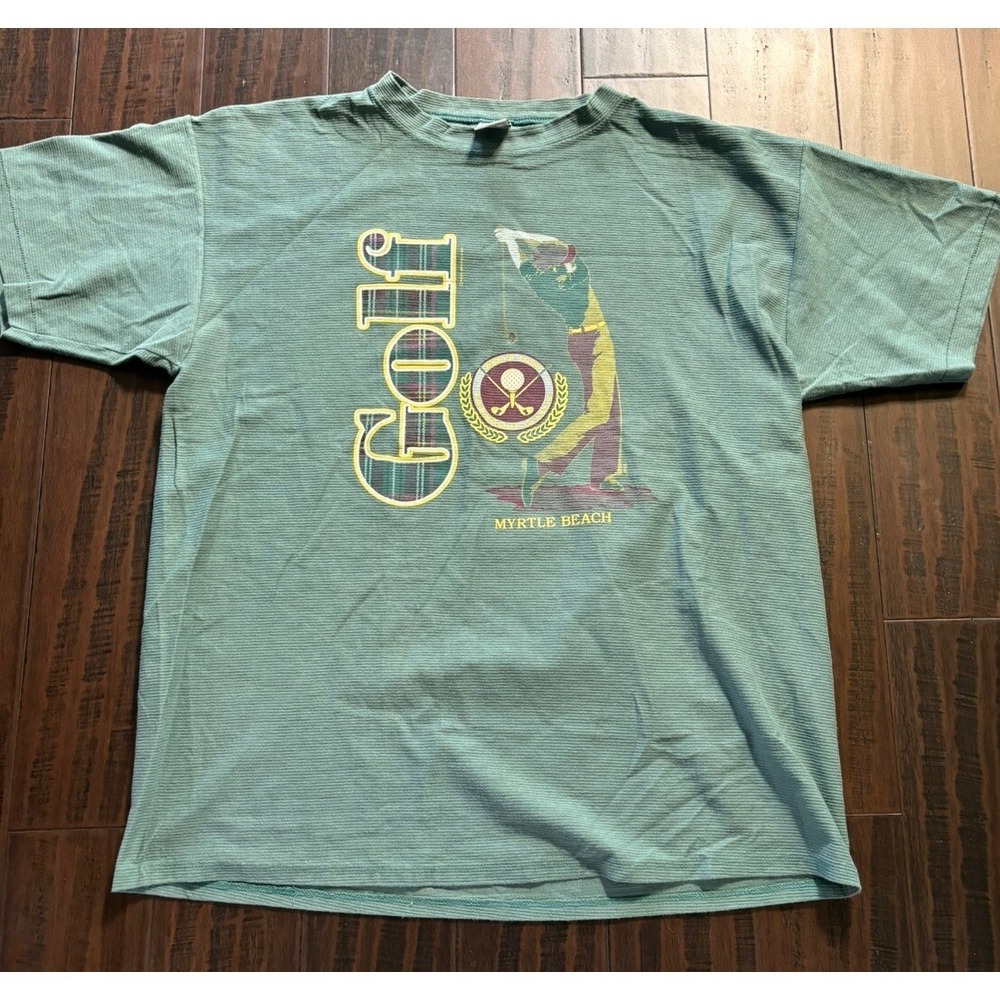 1990s Golf Myrtle Beach Shirt Adult XL USA Single Stitch Ribbed Green Y2K